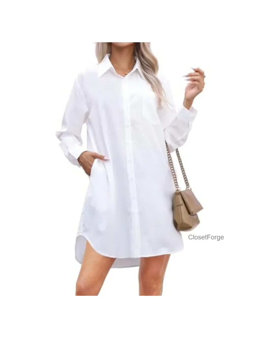 Pocket Button Down Shirt Dress Long Sleeve Blouse Tunic